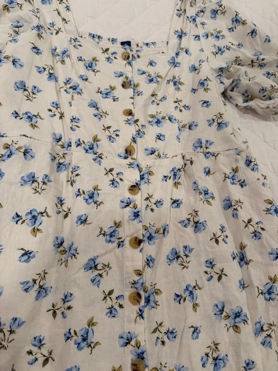 Old Navy White Mini Dress with Blue Floral Print - Picture 3 of 4